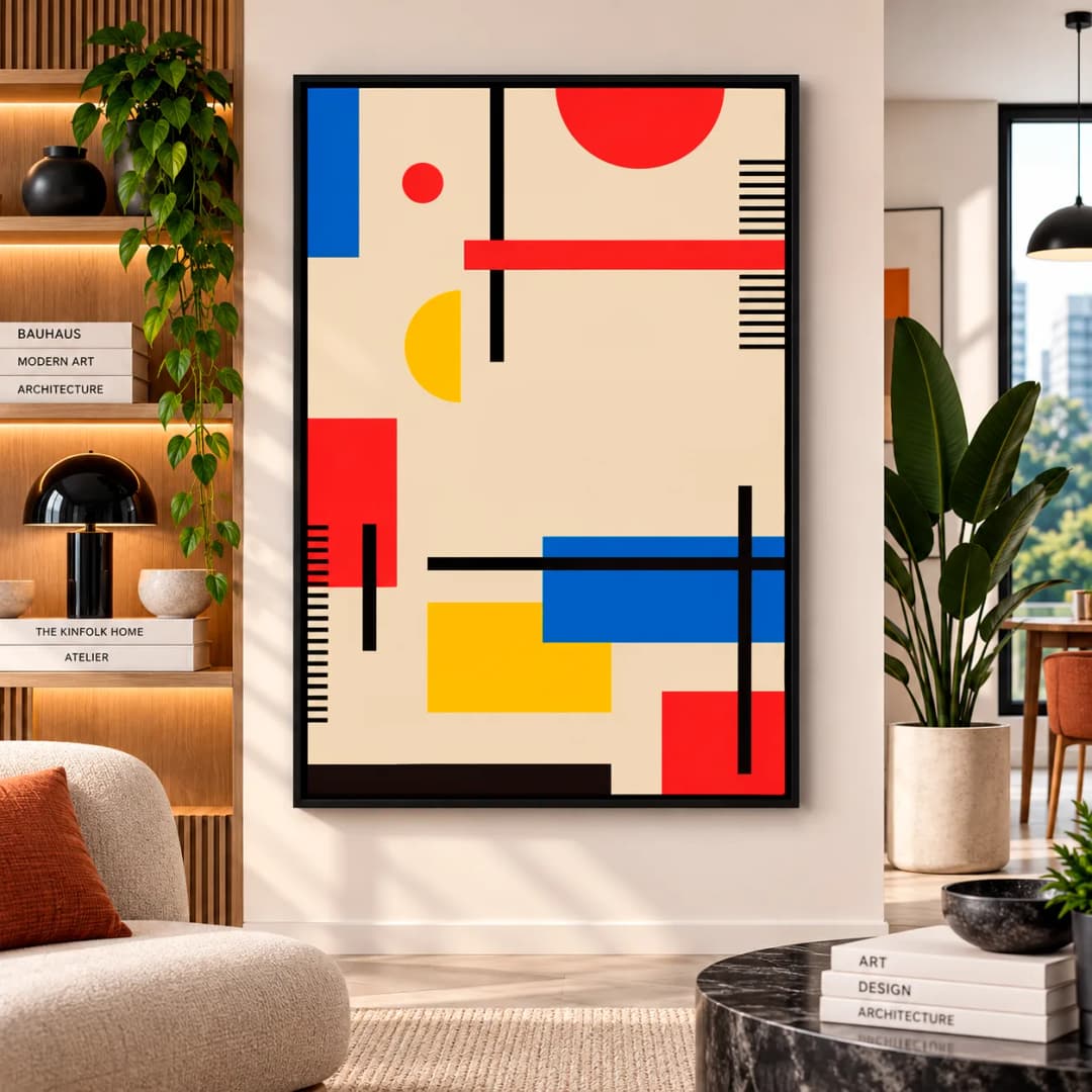 Quadro Decorativo Bauhaus 1919–1923 | Arte Modernista com Formas e Cores Primárias