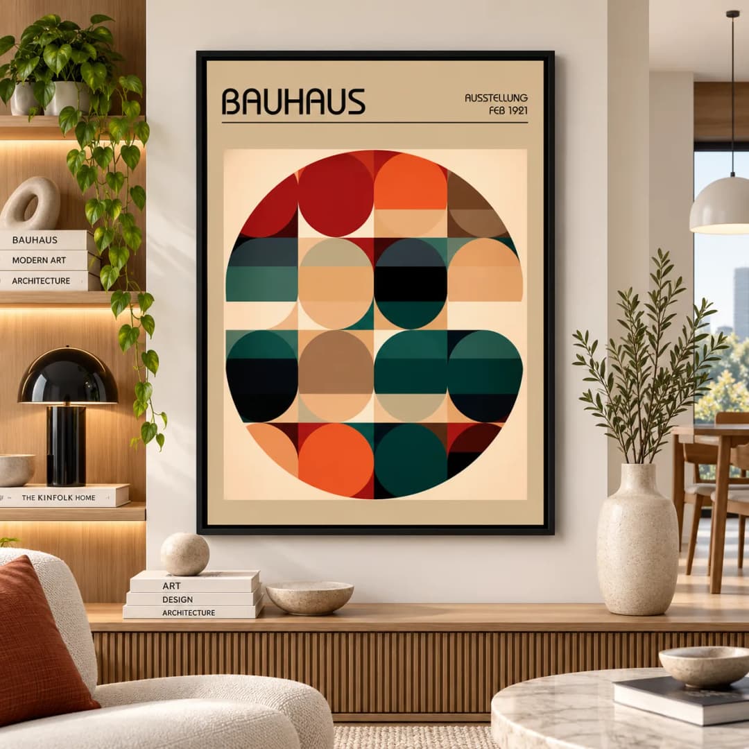 Quadro Decorativo Bauhaus 1921 | Arte Circular Abstrata em Tons Terrosos