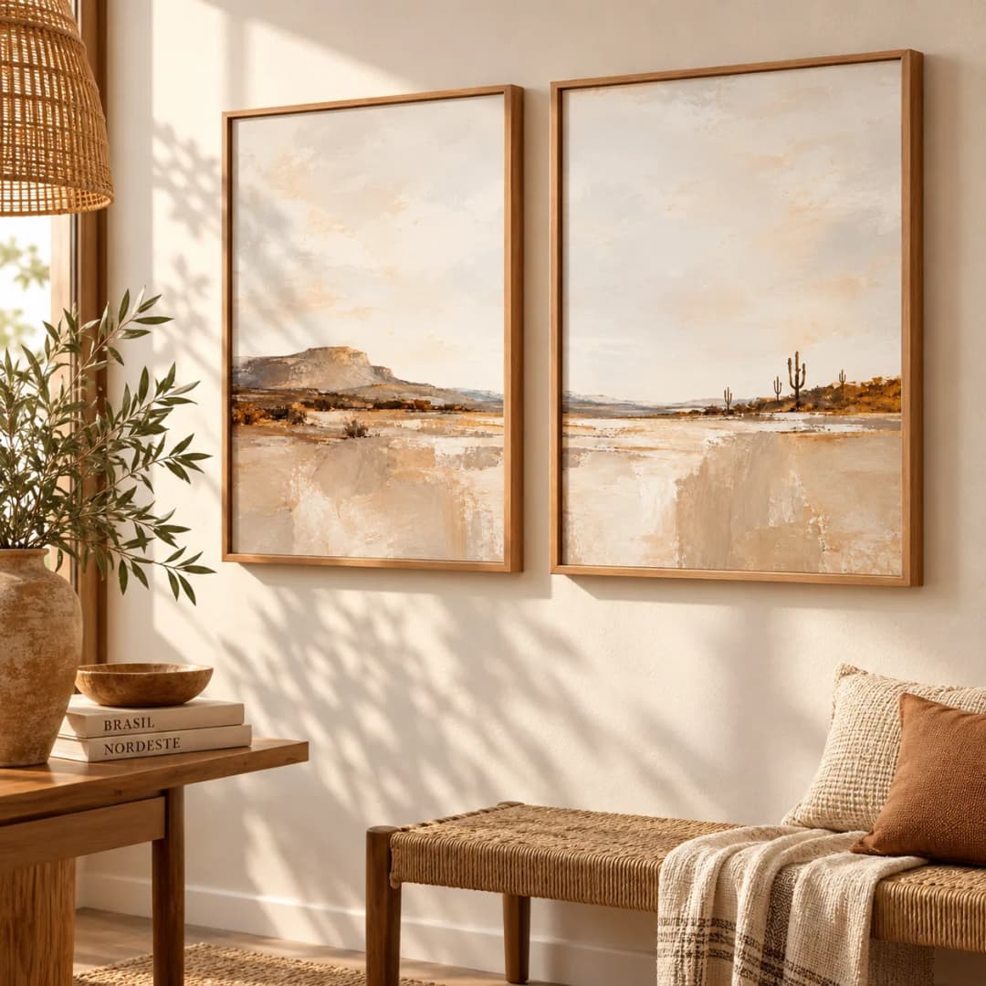 Kit Duo Quadros Decorativos Horizontes do Sertão – Paisagem Nordestina Abstrata