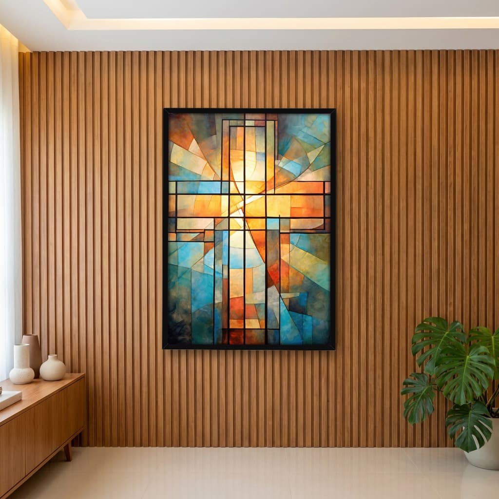 Quadro Decorativo Arte Vitral Igreja A Cruz Nosso Senhor