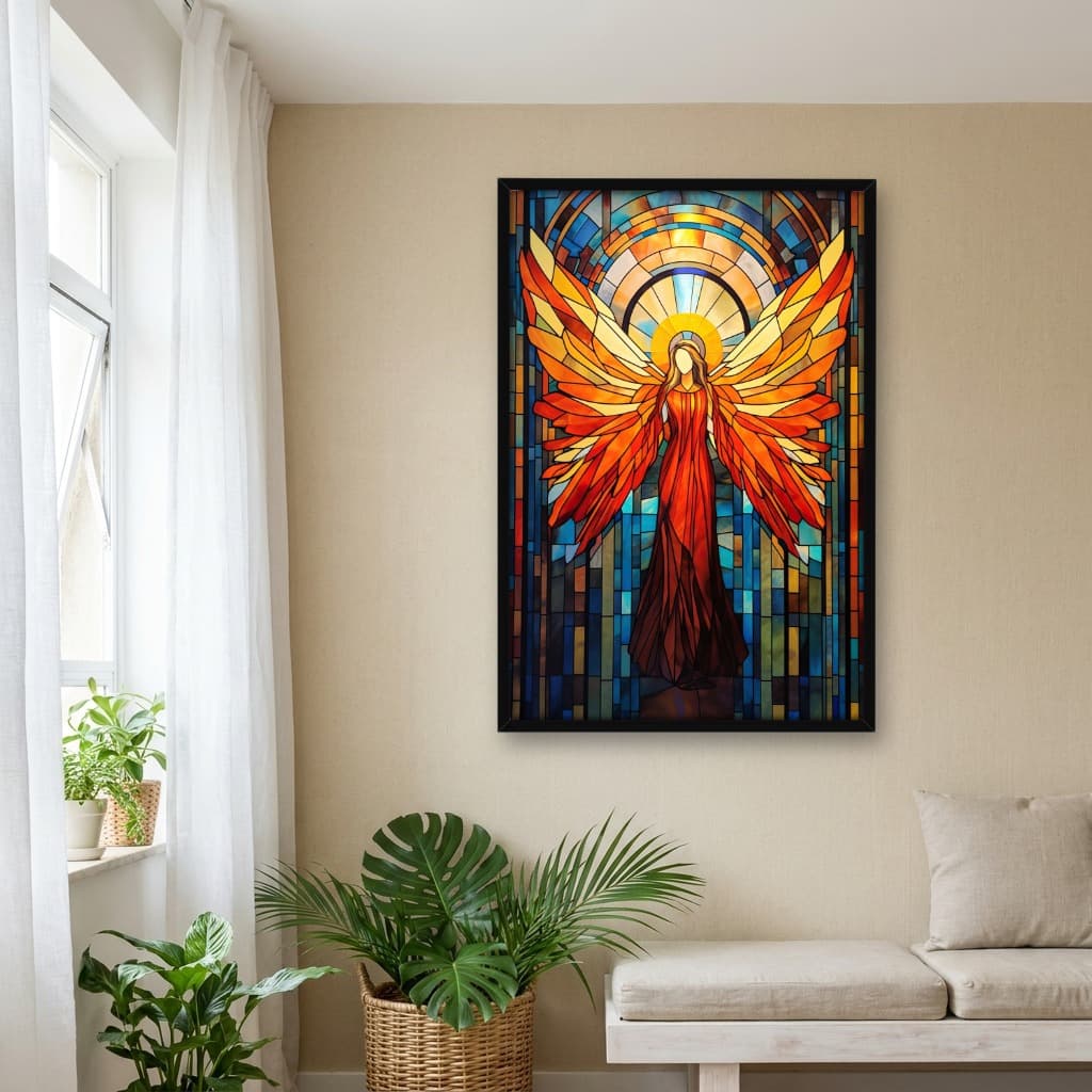 Quadro Decorativo Arte Vitral Igreja Anjo Arcanjo