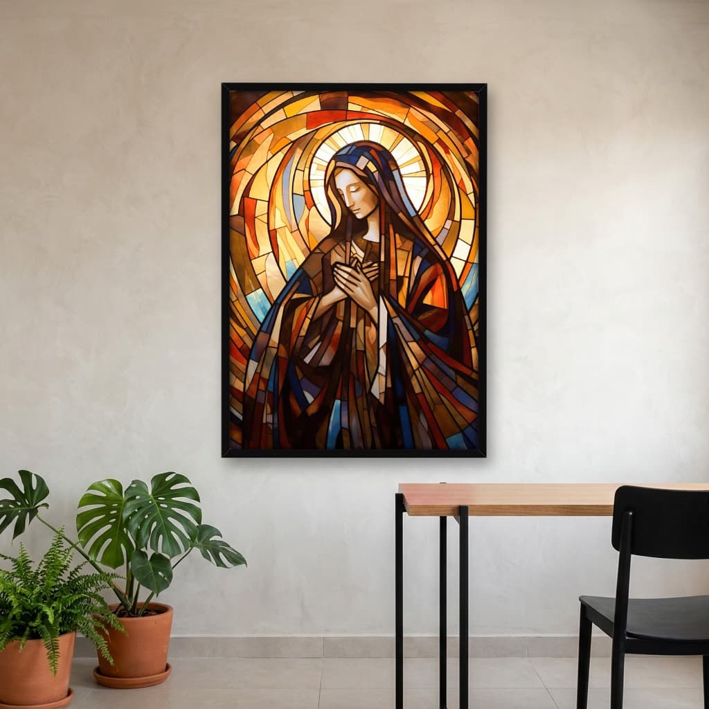 Quadro Decorativo Arte Vitral Igreja Ave Maria Sagrada