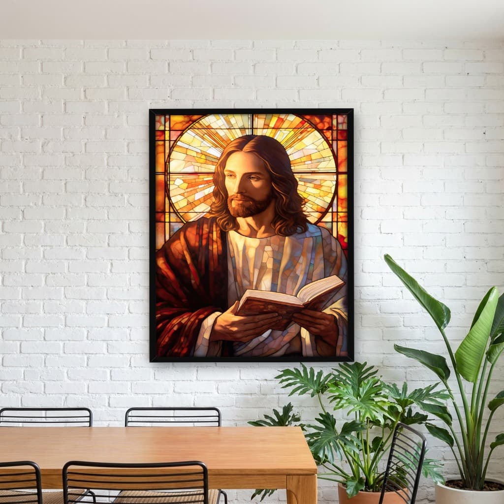 Quadro Decorativo Arte Vitral Igreja Jesus Cristo Lendo