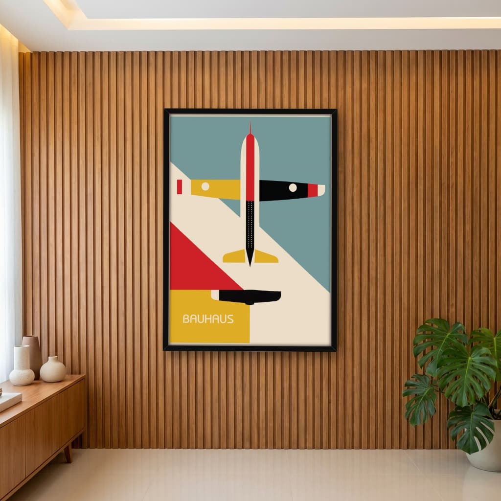 Quadro Decorativo Arte Bauhau Avião Abstrato Geométrico