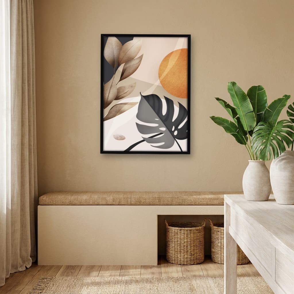 Quadro Decorativo Floral e Formas e Linhas Orgânicas