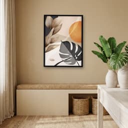 Quadro Decorativo Floral e Formas e Linhas Orgânicas