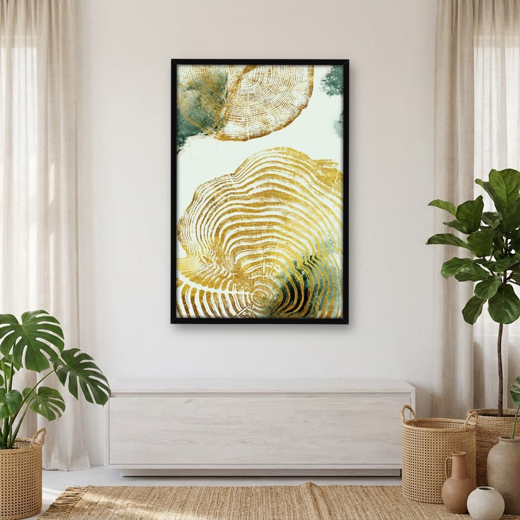 Quadro Decorativo Anéis de Arvore Dourado Verde -vs01
