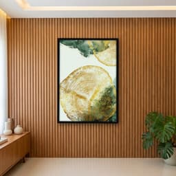 Quadro Decorativo Anéis de Arvore Dourado Verde -vs02