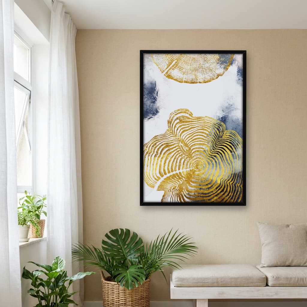 Quadro Decorativo Anéis de Arvore Dourado Azul -vs01