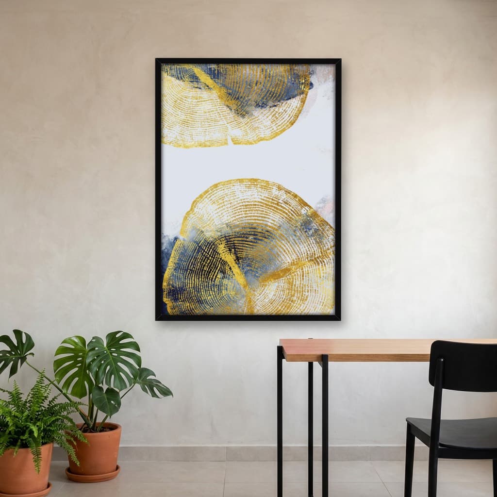 Quadro Decorativo Anéis de Arvore Dourado Azul -vs02