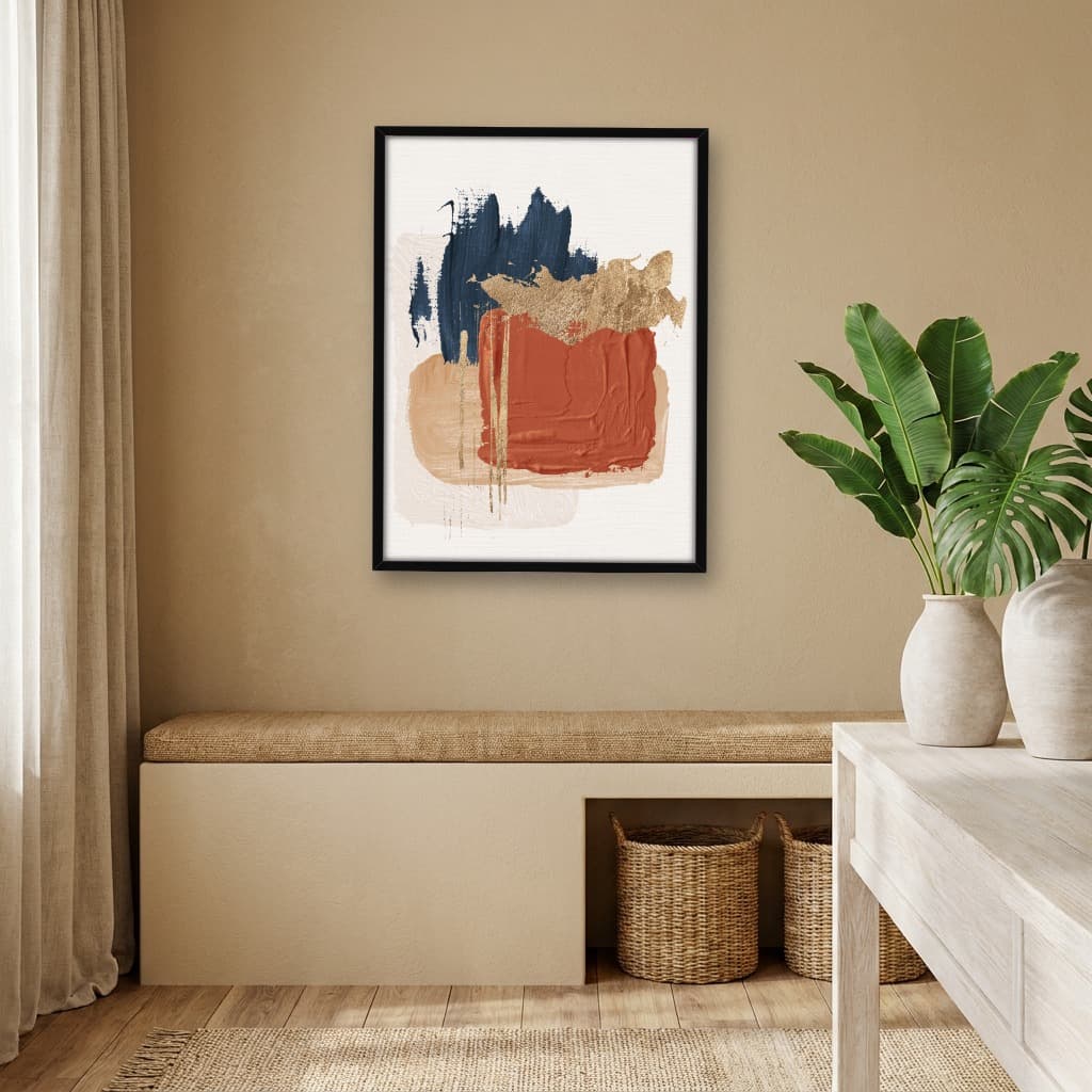 Quadro Decorativo Pintura Ouro e Azul Marinho com Terracota -vs01
