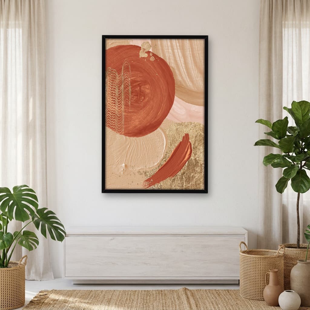 Quadro Decorativo Pintura Ouro e Azul Marinho com Terracota -vs02