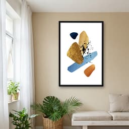 Quadro Decorativo Formas Abstratas Tinta Preta e Detalhe Dourado -vs01