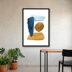 Quadro Decorativo Formas Abstratas Tinta Preta e Detalhe Dourado -vs02