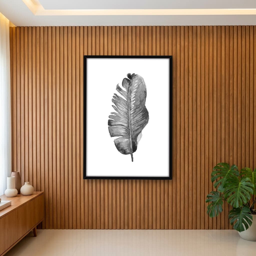 Quadro Decorativo Folha Tropical - Preto e Branco - opção 03