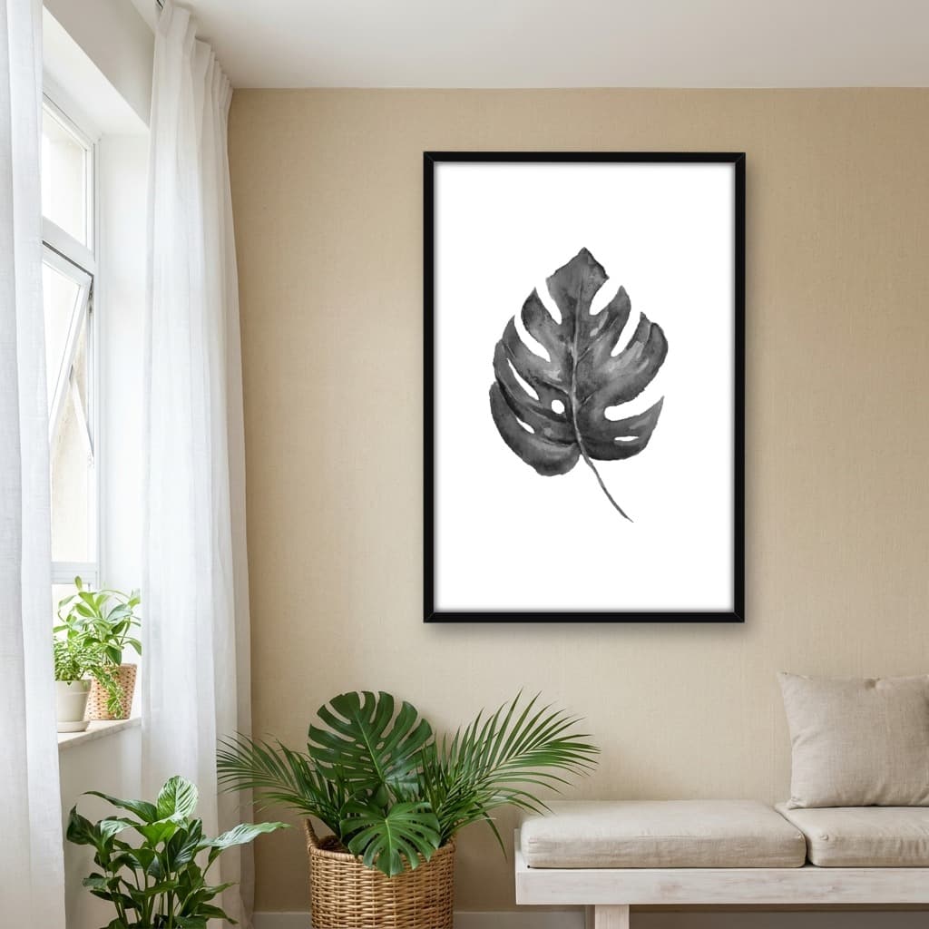 Quadro Decorativo Folha Tropical - Preto e Branco - opção 04