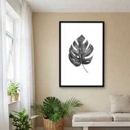 Quadro Decorativo Folha Tropical - Preto e Branco - opção 04