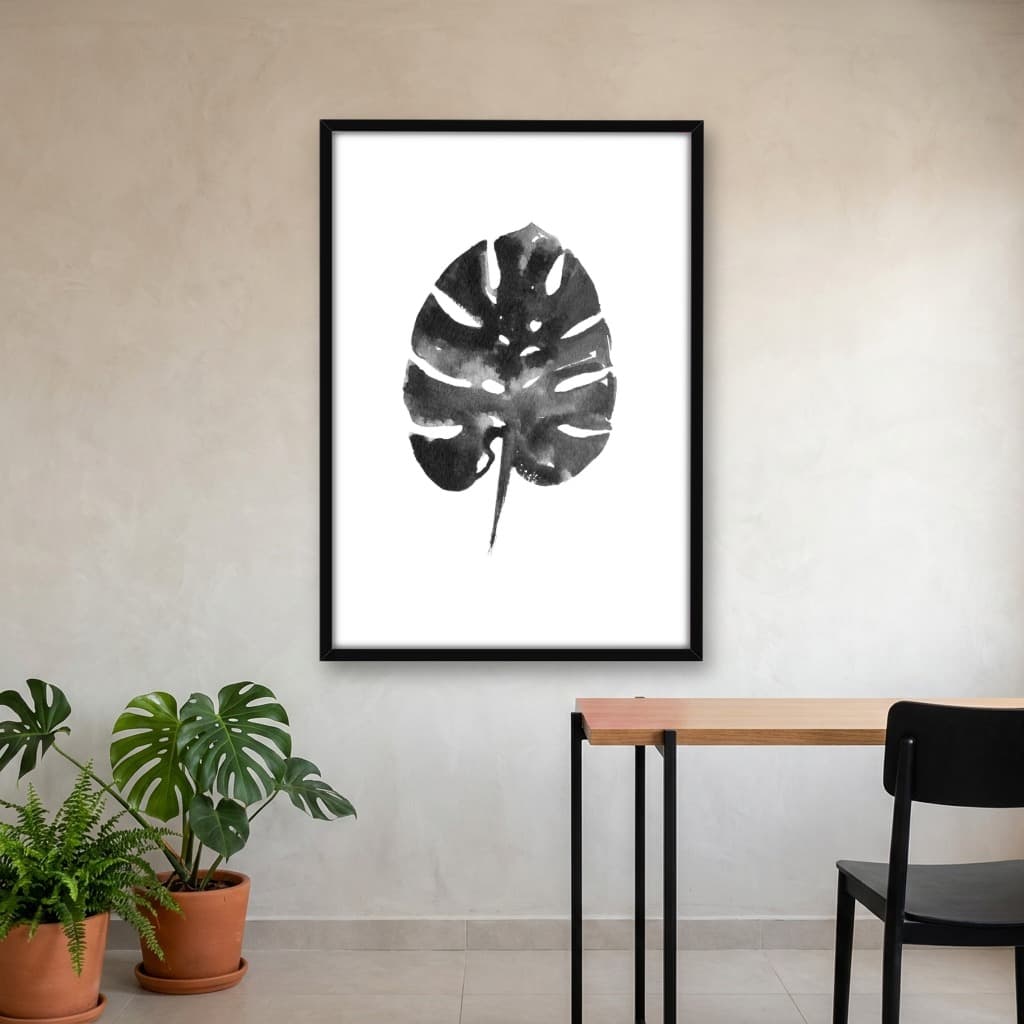 Quadro Decorativo Folha Tropical - Preto e Branco - opção 05