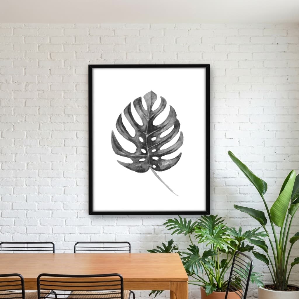 Quadro Decorativo Folha Tropical - Preto e Branco - opção 06