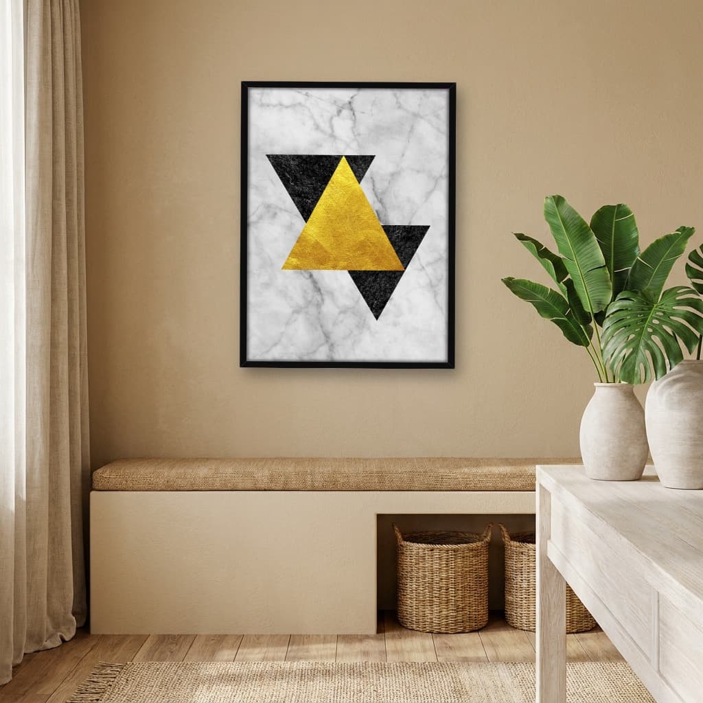 Quadro Decorativo Formas Abstrato Geométrico Gold Black -vs01
