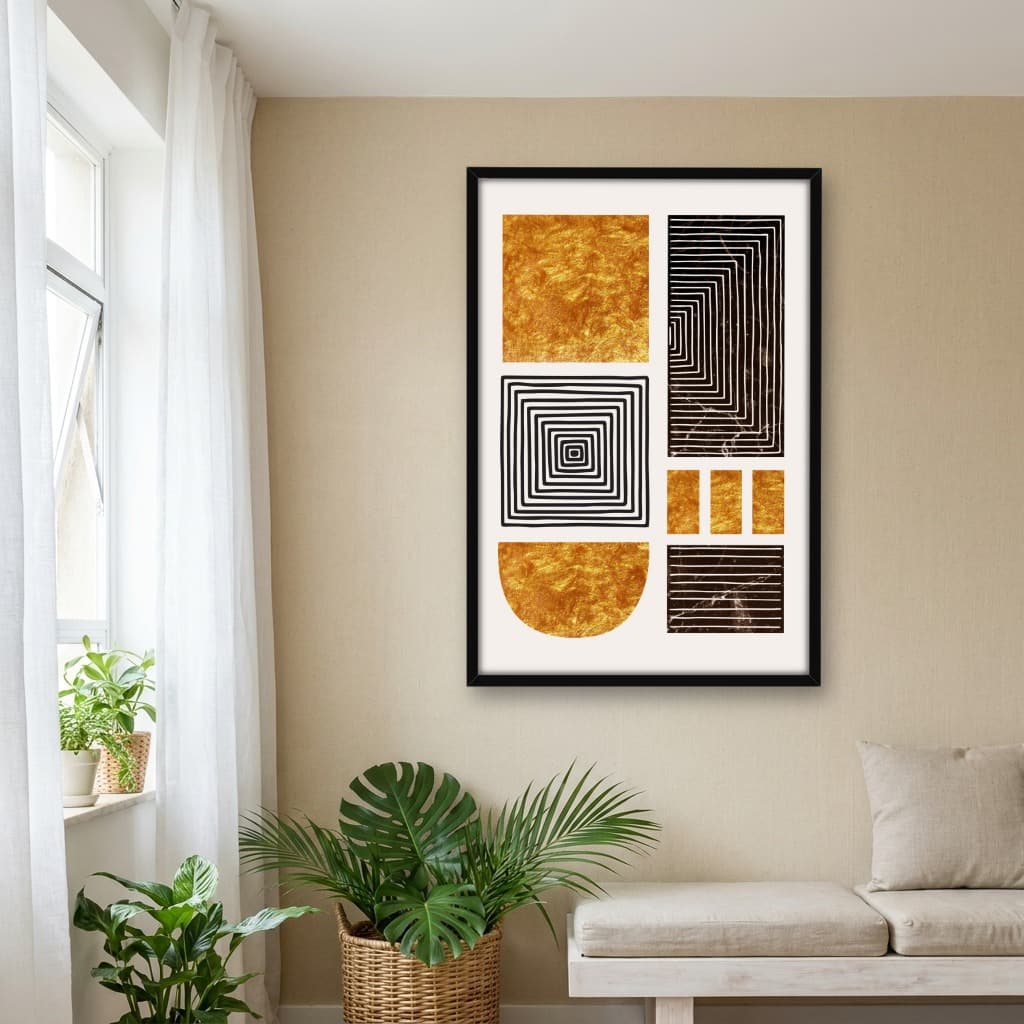 Quadro Decorativo Estilo de Arco e círculos dourado -vs01