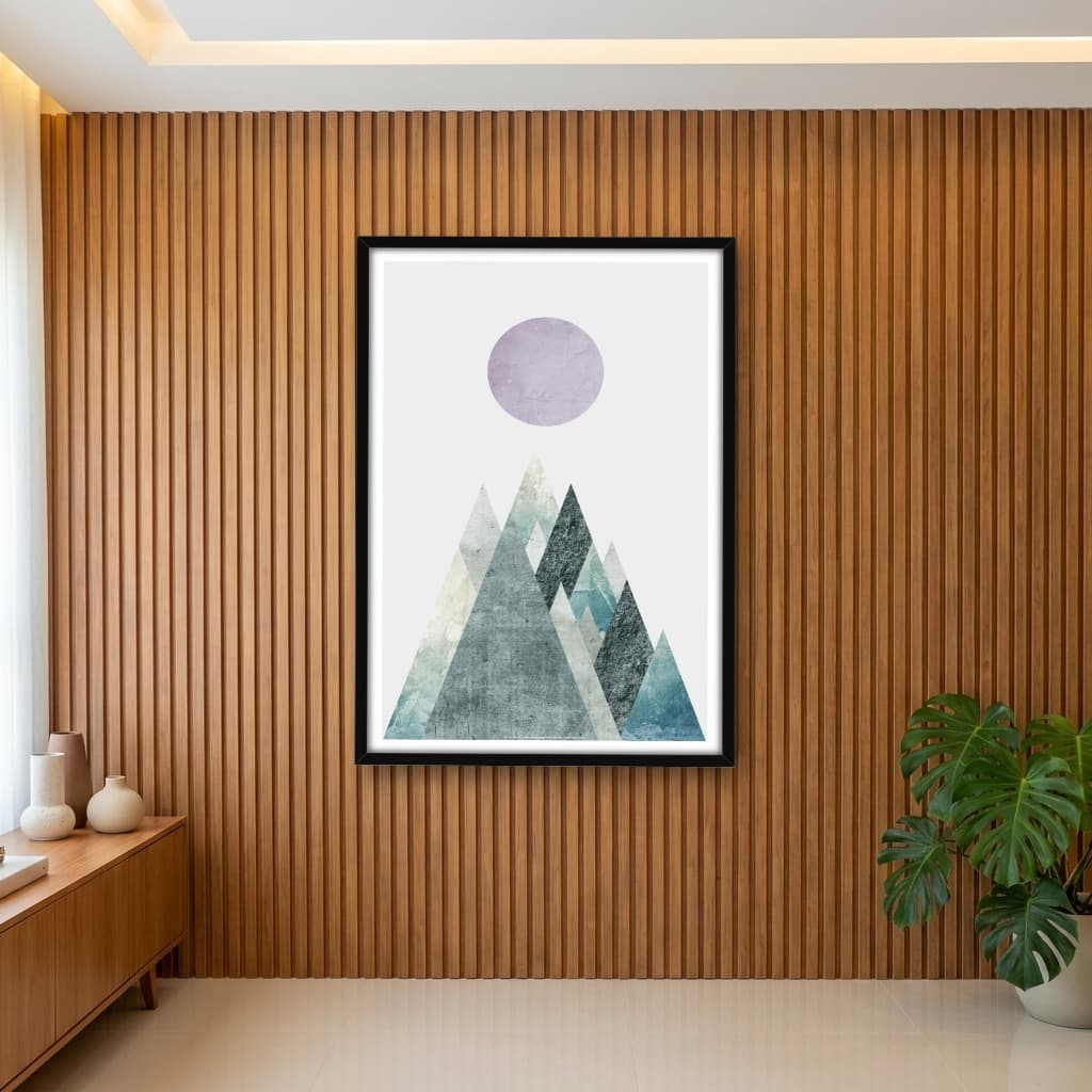 Quadro Decorativo Geométrico Triângulos Montanhas e Sol - Arte de decoração para casa
