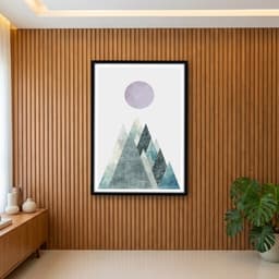 Quadro Decorativo Geométrico Triângulos Montanhas e Sol - Arte de decoração para casa