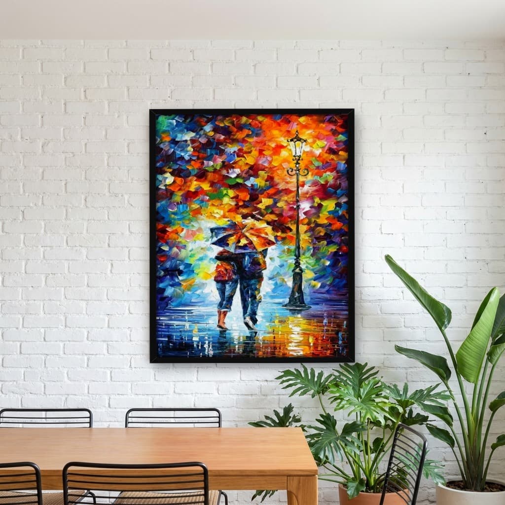 Quadro Decorativo Pintura Amantes Sob Guarda-Chuva