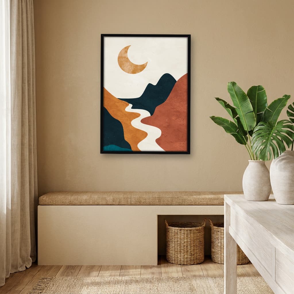 Quadro Decorativo Paisagem abstratos Boho Chic Moderno montanhas lua e sol -vs01