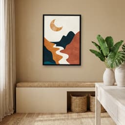 Quadro Decorativo Paisagem abstratos Boho Chic Moderno montanhas lua e sol -vs01