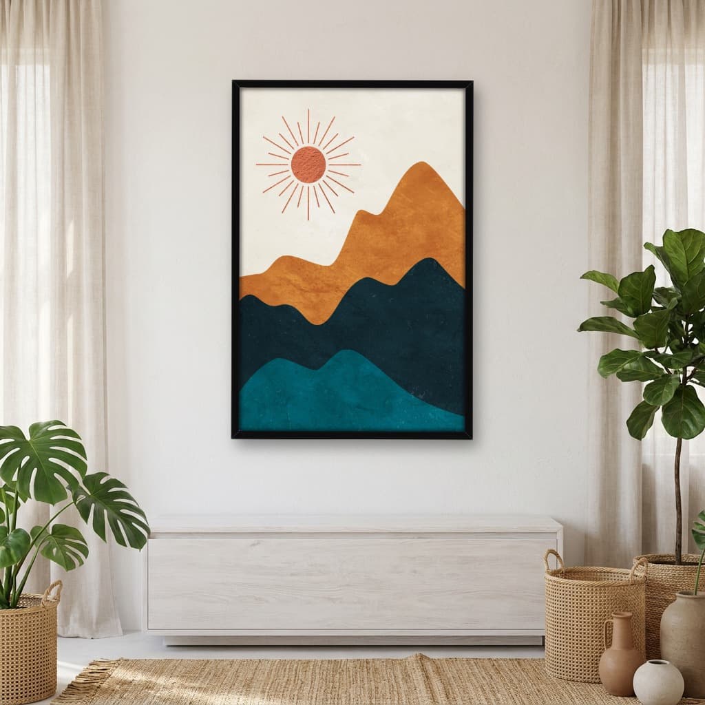 Quadro Decorativo Paisagem abstratos Boho Chic Moderno montanhas lua e sol -vs02