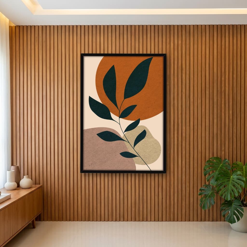 Quadro Decorativo Arte Abstrato Folhagem e Cores Terracota - vs05