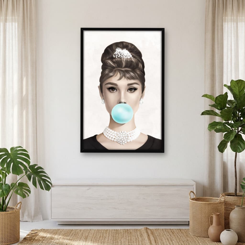Quadro Decorativo Audrey Hepburn Bola De Chiclete Bubblegum