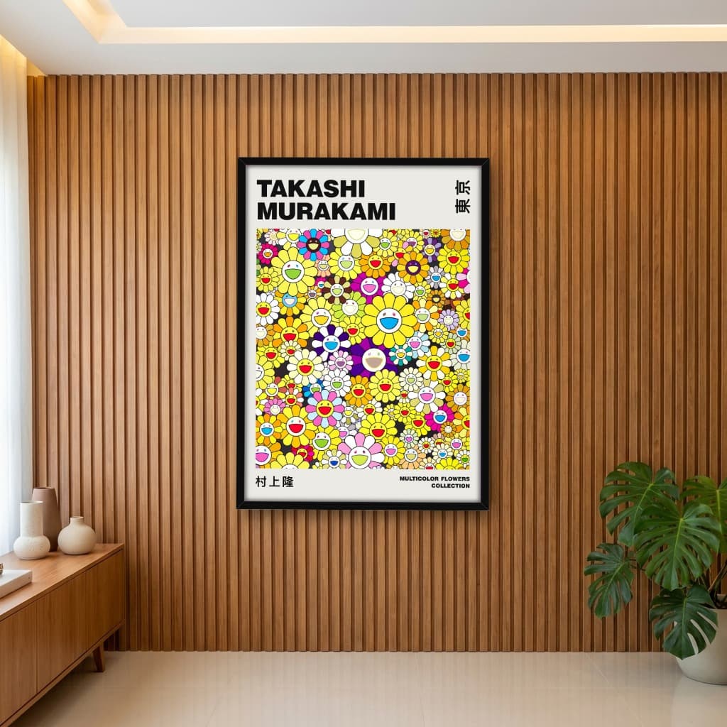 Quadro Decorativo Takashi Murakami Multicolor Flores Amarelos