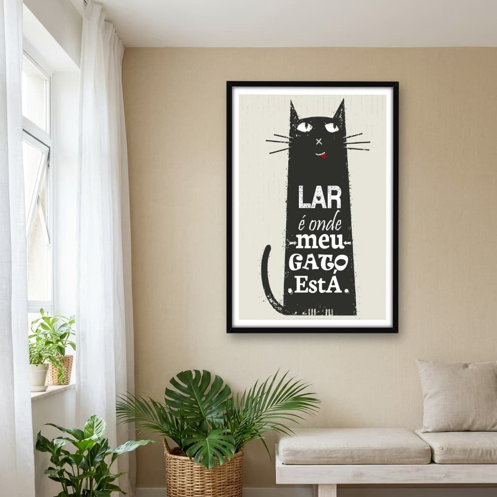 Quadro Decorativo Lar é Onde Meu Gato Está