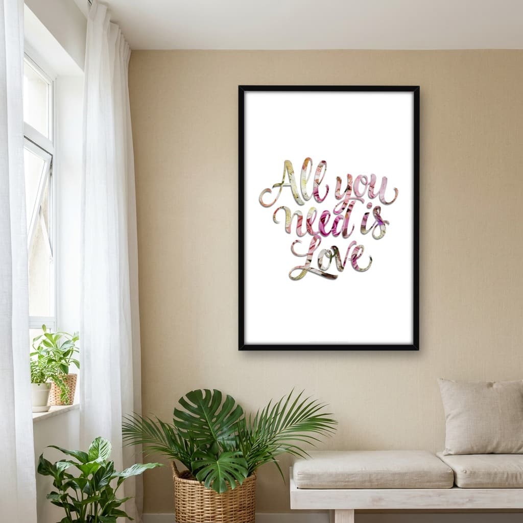 Quadro Decorativo Estilo Nórdico - All You Need Is Love - Rosas