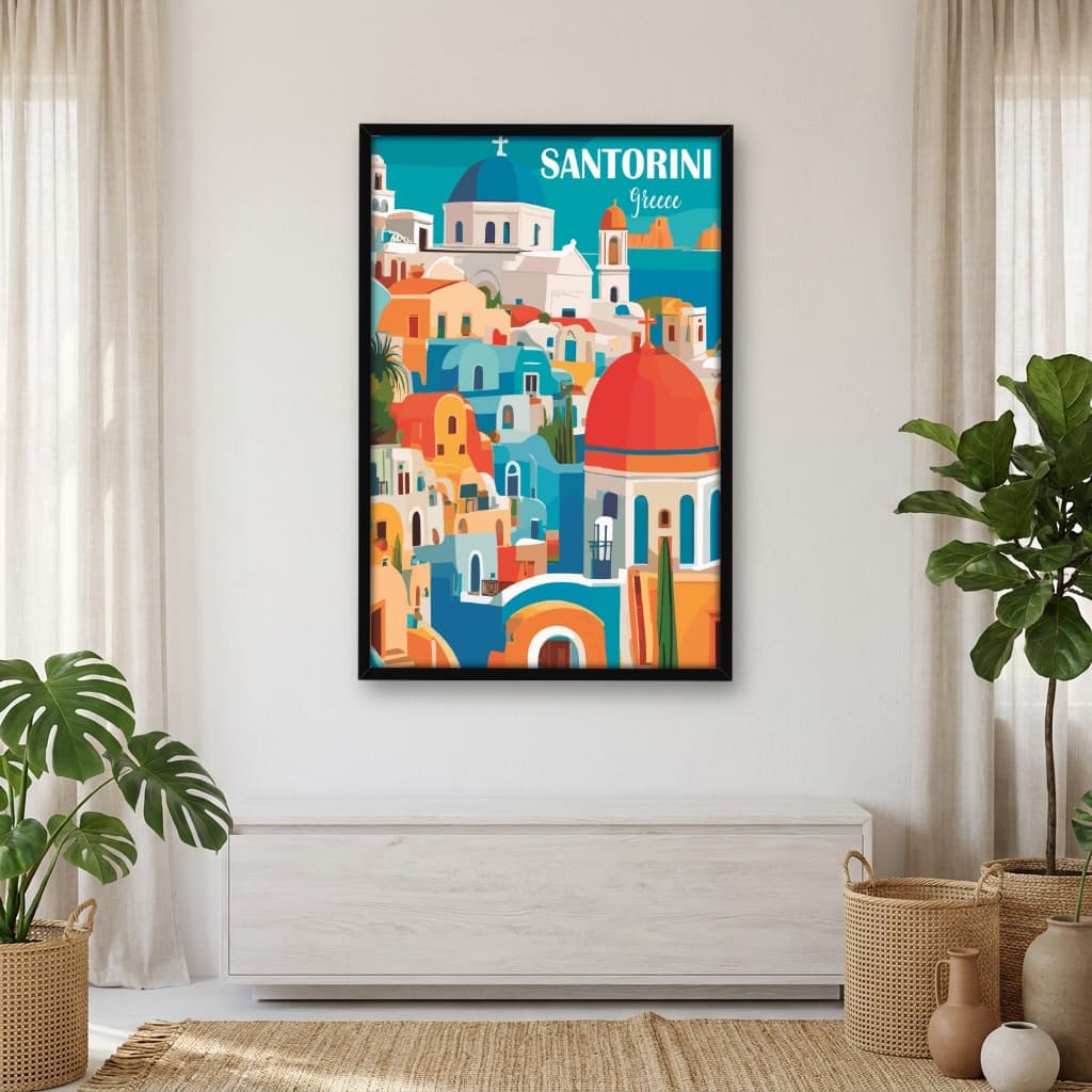 Quadro Decorativo Turismo Santorini Grécia Ilustração