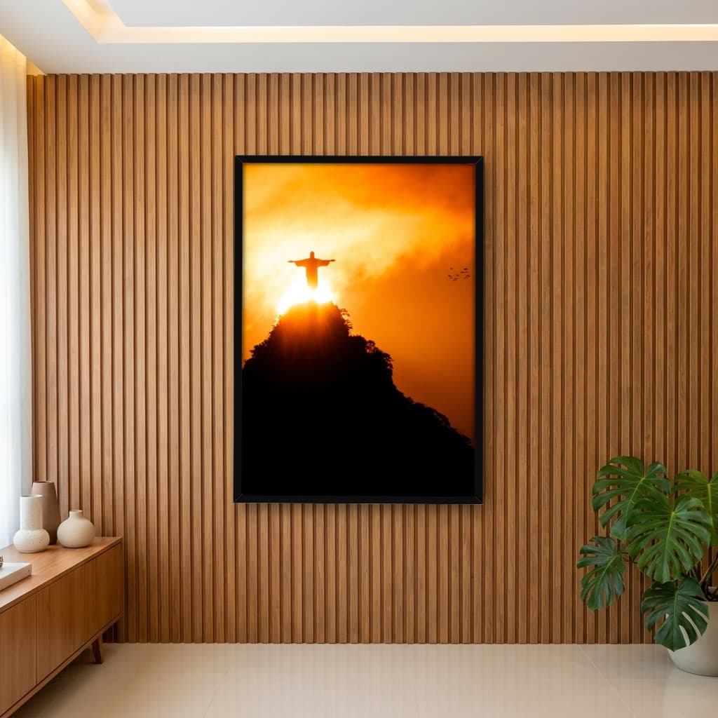 Quadro Decorativo Silhueta do Cristo Redentor - Por do Sol