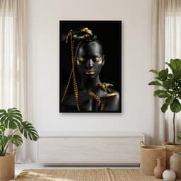Quadro Decorativo Mulher Negra com Detalhes Dourado -vs03