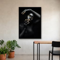 Quadro Decorativo Mulher Pintada de Preto com Detalhes Dourado -vs01