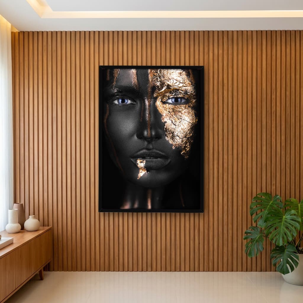 Quadro Decorativo Mulher Pintada de Preto com Detalhes Dourado -vs05