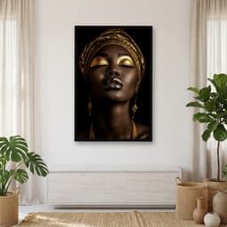 Quadro Decorativo Mulher Afro-americana Com Maquiagem Dourada