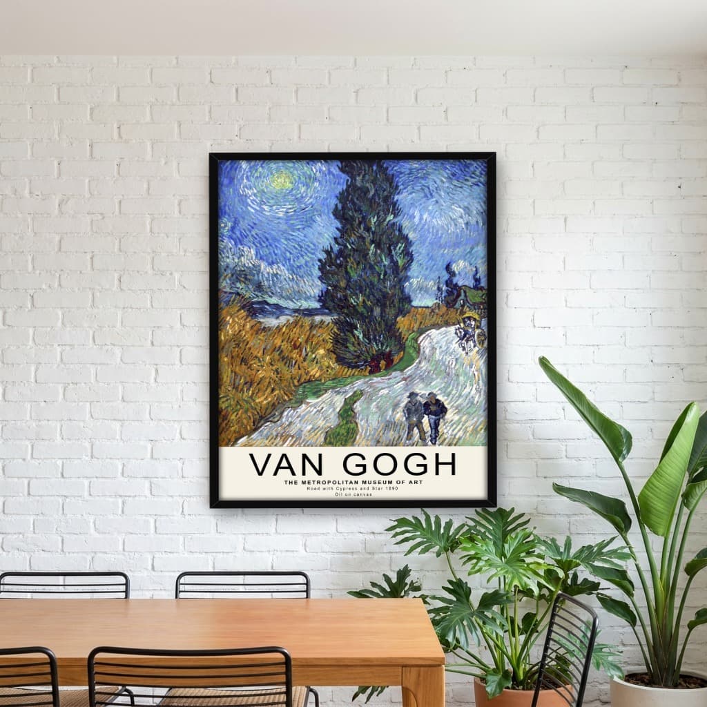 Quadro Decorativo Estrada com Cipreste e Estrela Pintura