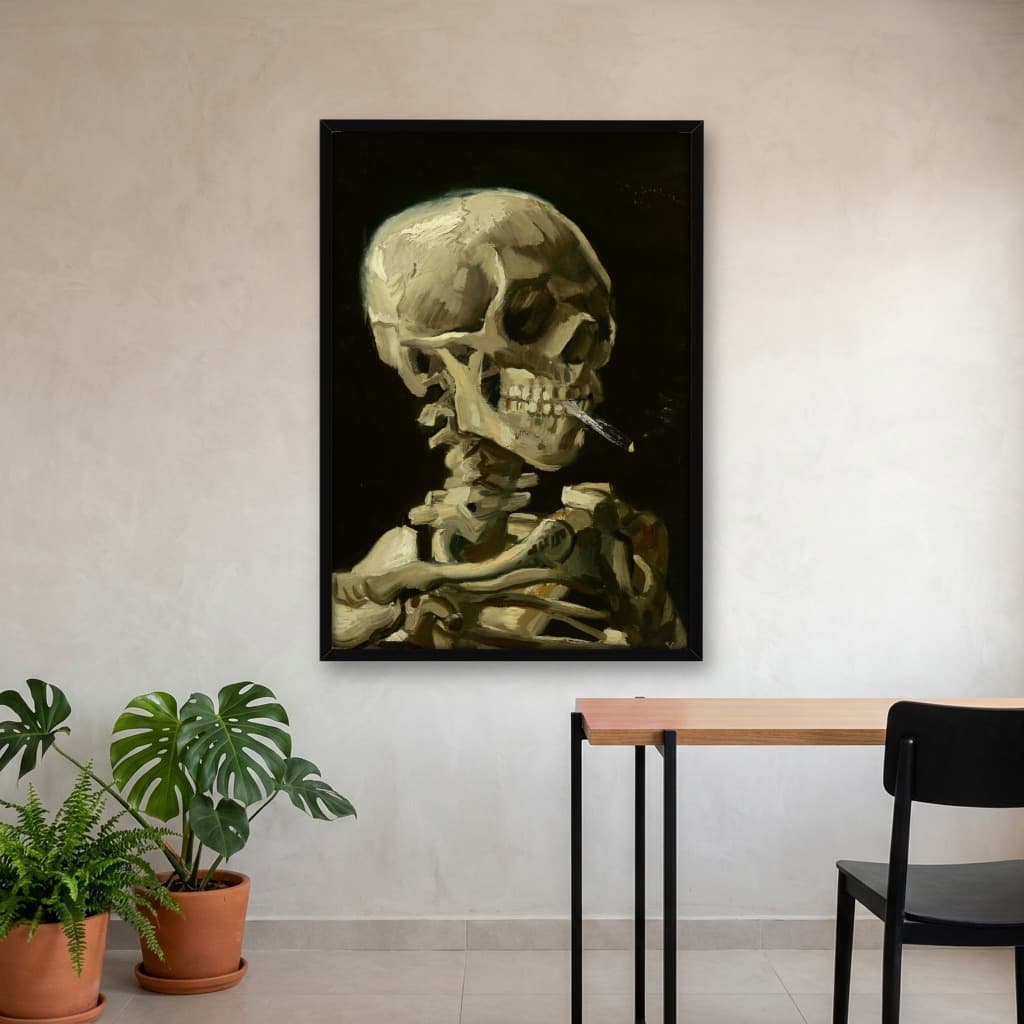 Quadro Decorativo Pintura Caveira com Cigarro Aceso Obra do Artista Vincent van Gogh