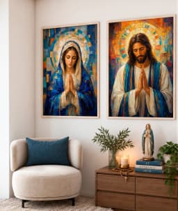 Kit Duo Quadros Decorativos Luz da Oração – Jesus Cristo e Ave Maria | Arte Sacra