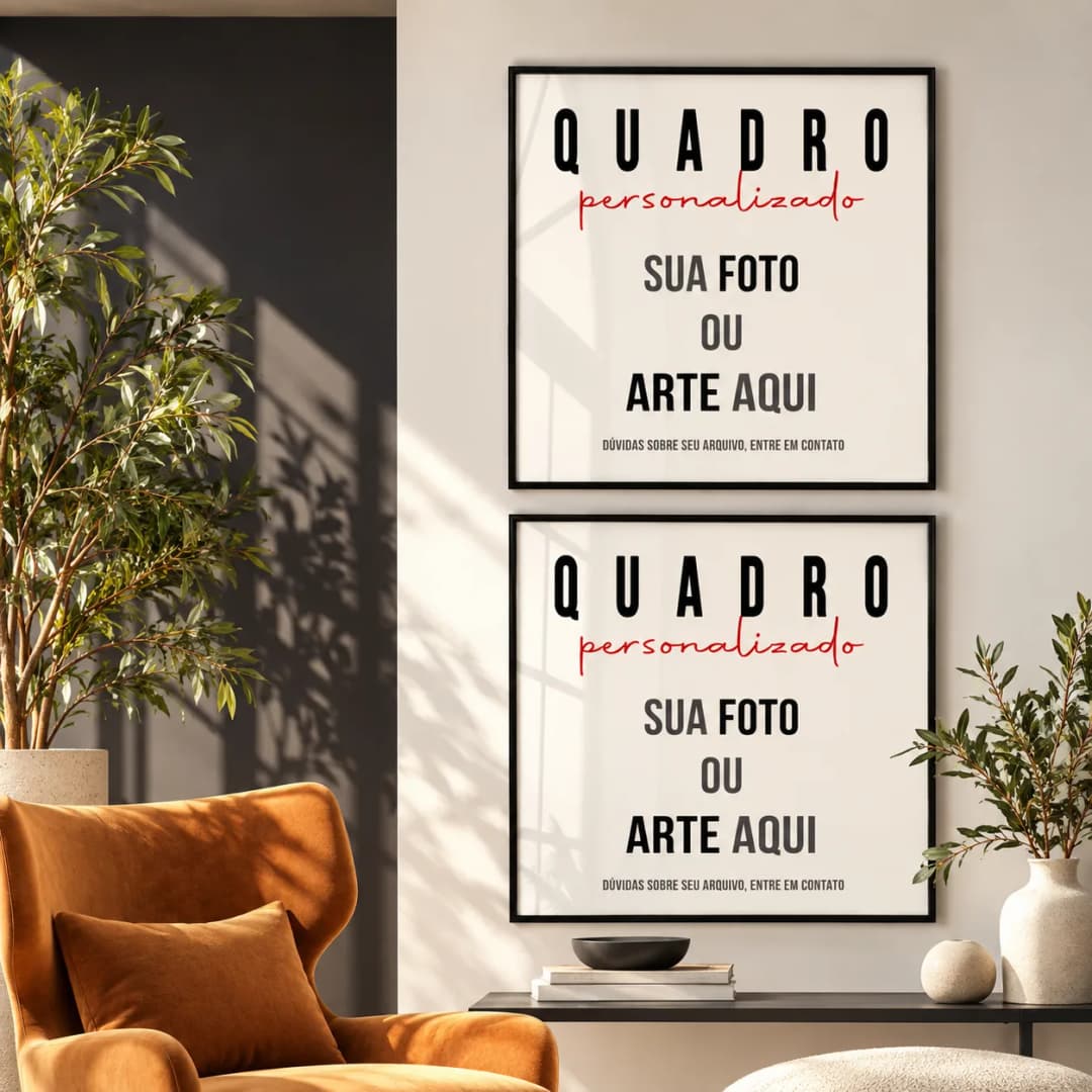 Kit Duo de Quadros Decorativos Personalizados Quadrado com Sua Foto ou Arte