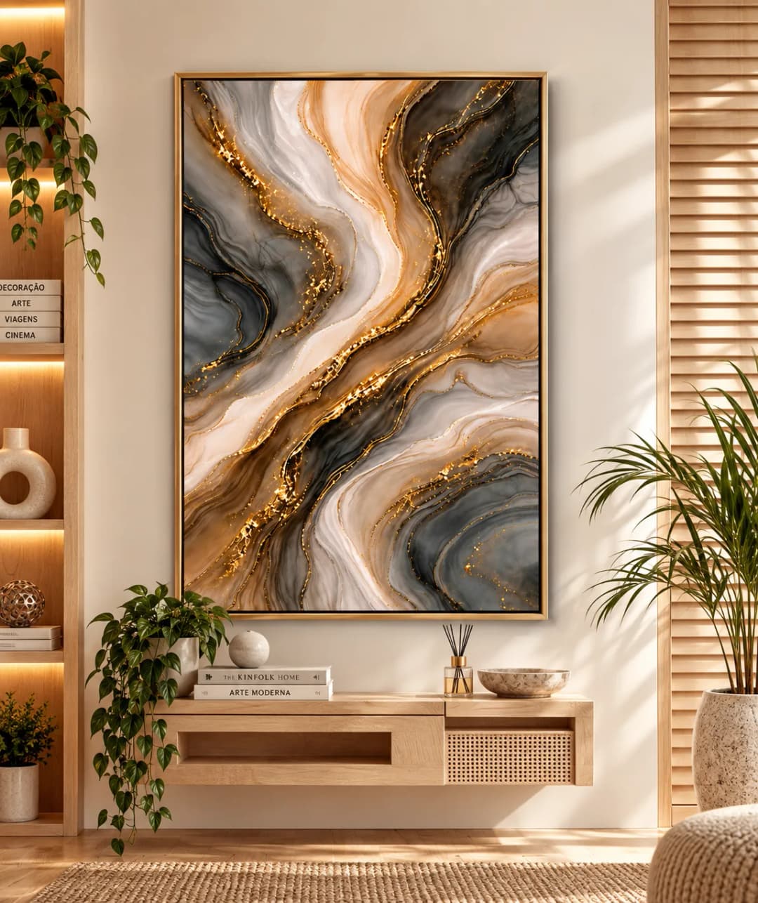 Quadro Decorativo Veios de Ouro – Abstrato Mármore e Ágata