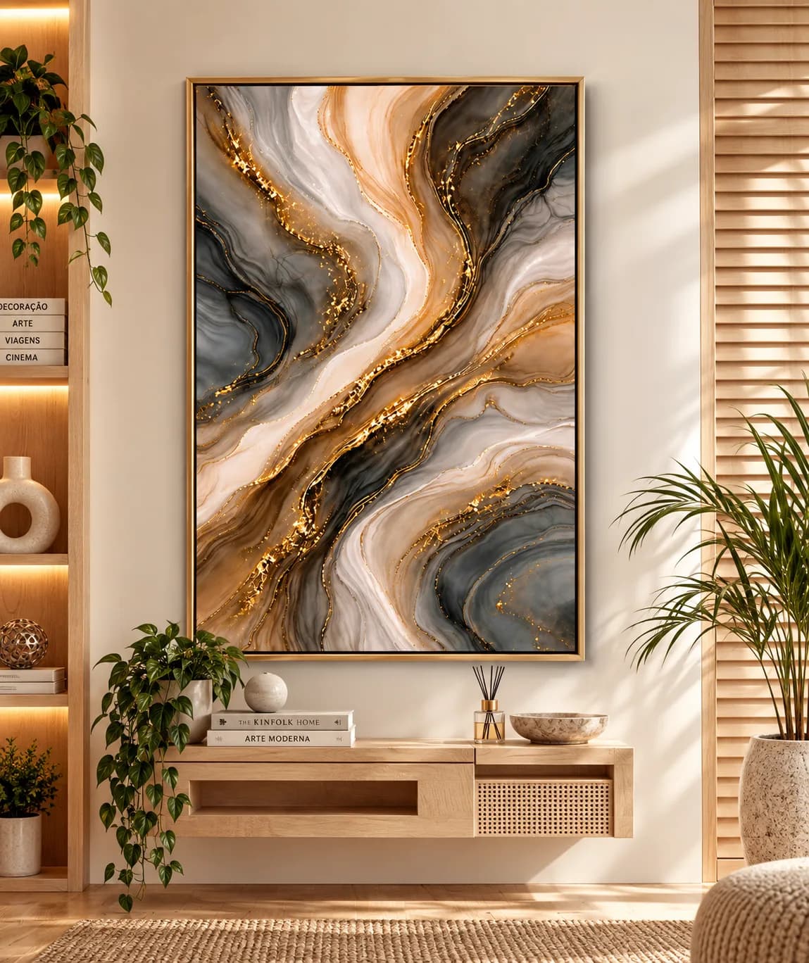 Quadro Decorativo Veios de Ouro – Abstrato Mármore e Ágata