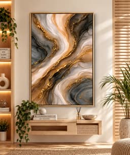 Quadro Decorativo Veios de Ouro – Abstrato Mármore e Ágata
