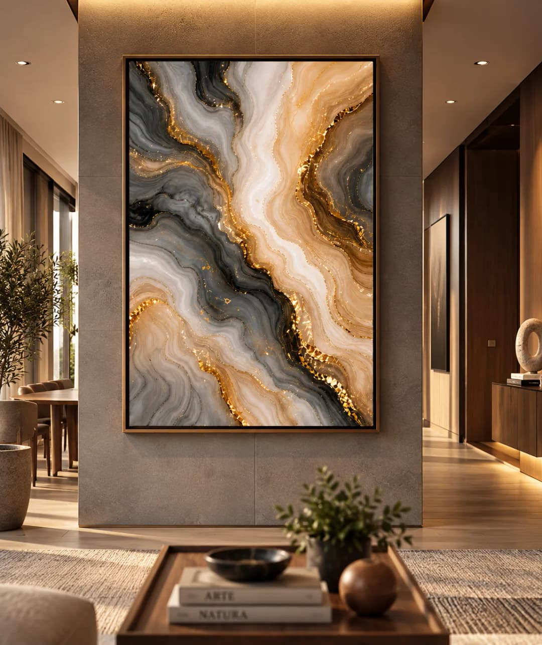 Quadro Decorativo Veios de Ouro Abstrato Mármore e Ágata Opção 02